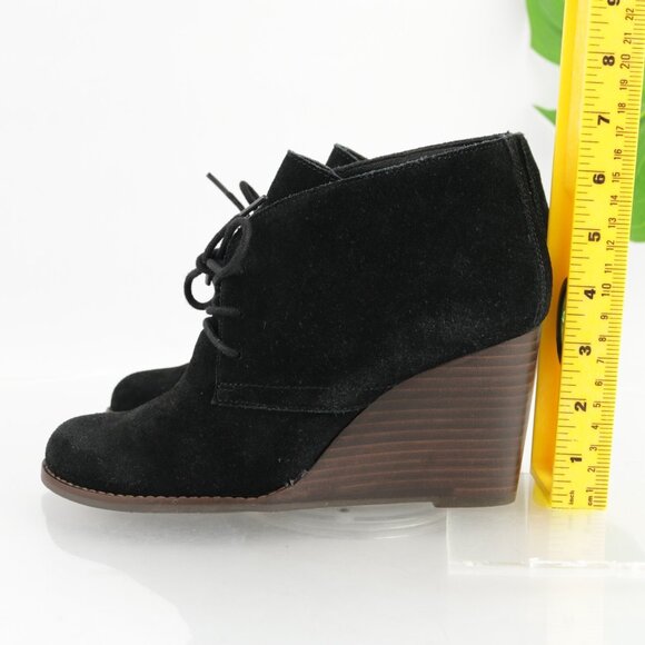 Lucky Brand Womens Yamene Boots Size 7.5 Black Suede Lace Up Wedge Heel Booties - Picture 5 of 13